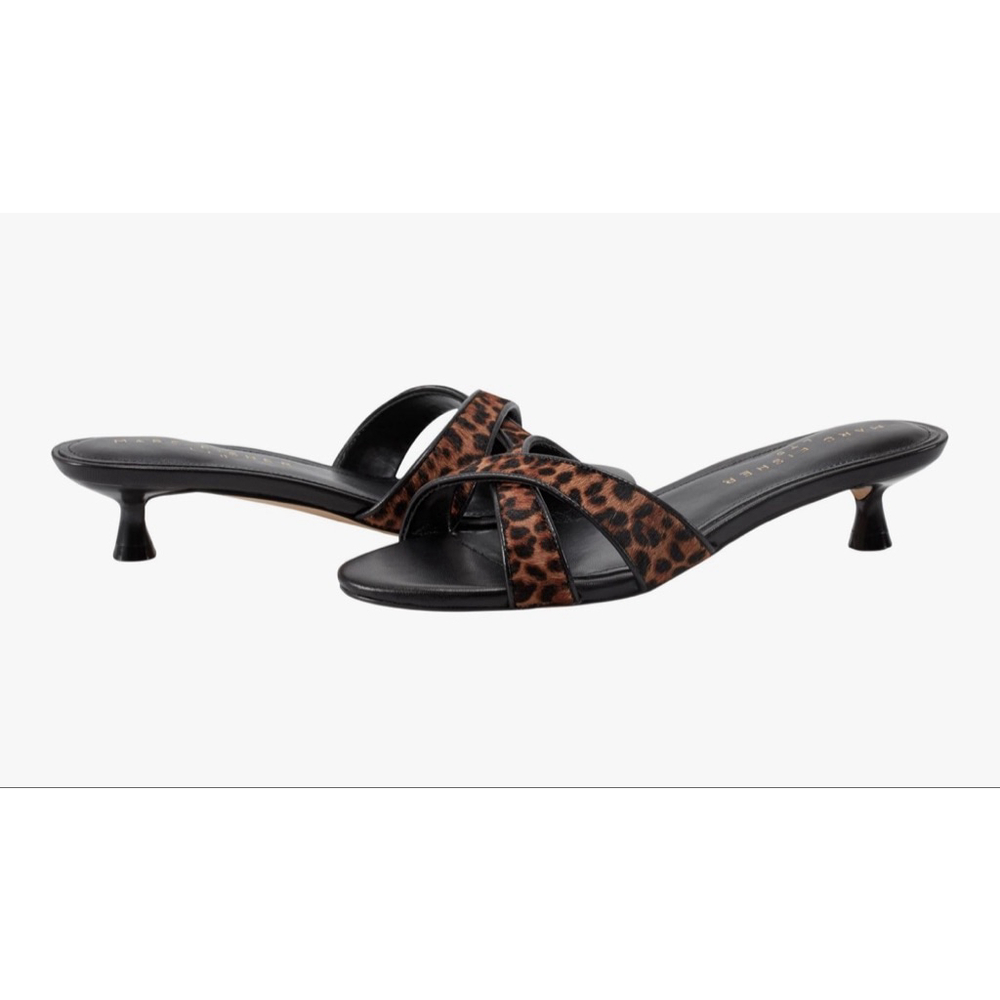 Marc Fisher Leopard Print & Black Kitten Heel Slide Sandals